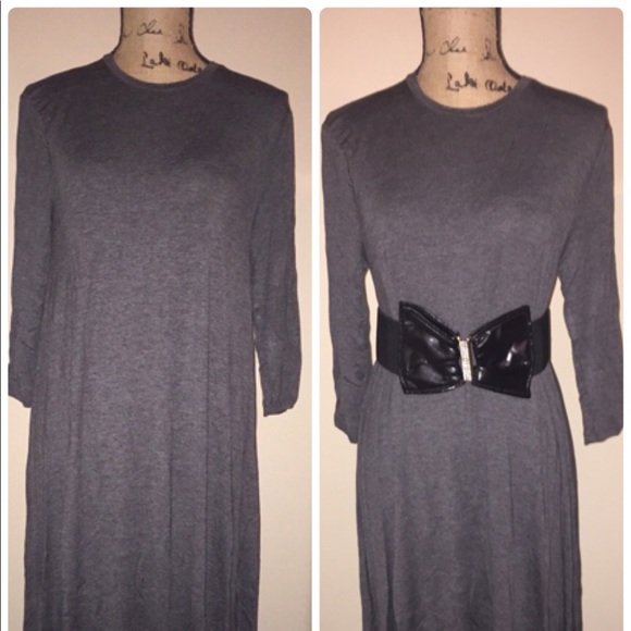3/4 sleeves long maxi dress dark gray - Picture 4 of 11